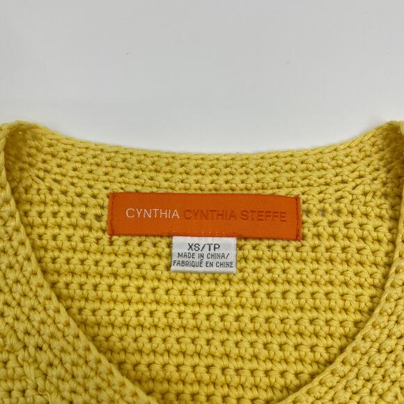 CYNTHIA STEFFE Yellow Cotton Knit Jeweled 3/4 Sleeve Cardigan Women's Sz XS - Picture 3 of 7
